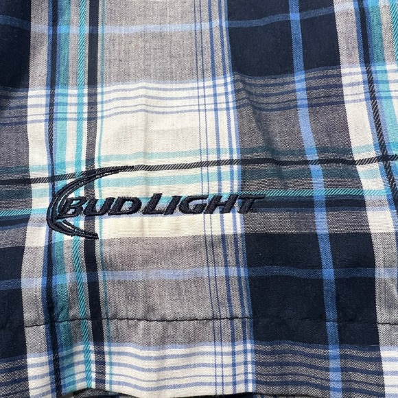 Burnside Bud Light Logo Mens Plaid Short Sleeve Button Up Shirt Size 2XL Stylish - Picture 7 of 9